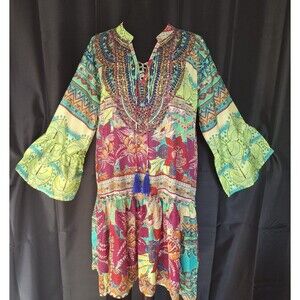 True Colours Sheer Cover Up Swim Top-Dress Retro psychedelic beaded S/M